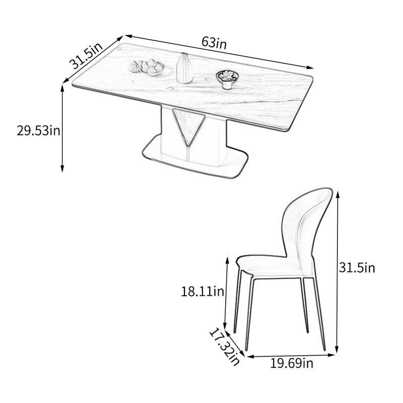 Ensemble de salle à manger Kero, H 29,53 po x L 63 po x l 31,5 po, 5
