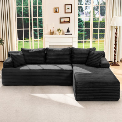 108" Modular Boneless L-Shaped Sectional Sofa, Memory Foam Couch with Oversized Chaise for Living Room, Black, Right Hand Facing