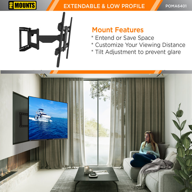 Black Full Motion Outdoor TV Wall Mount for 32"-75" Screens