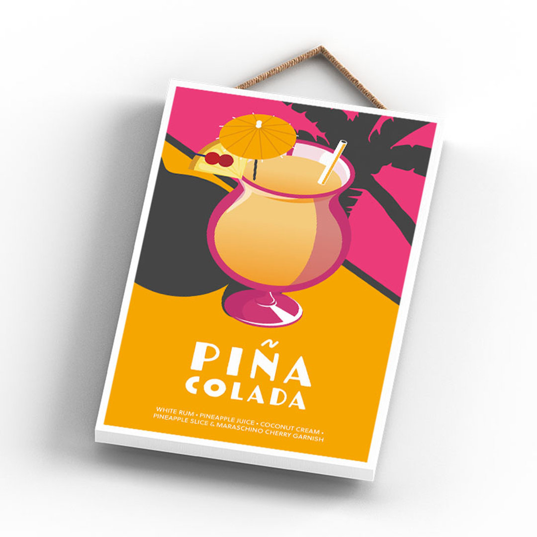 Cocktails - Pina Colada Wooden Hanging Plaque 285x185