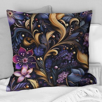 Coussin romantique à imprimé floral bleu et mauve romantique
