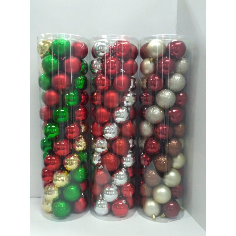 Ensemble de 55 boules tubulaires, Rouge / argenté