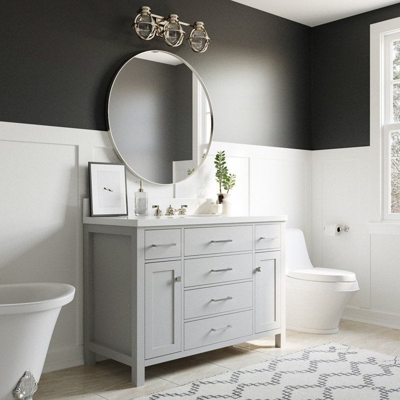 Abbate 48" Single Bathroom Vanity with White Quartz Top, Gray
