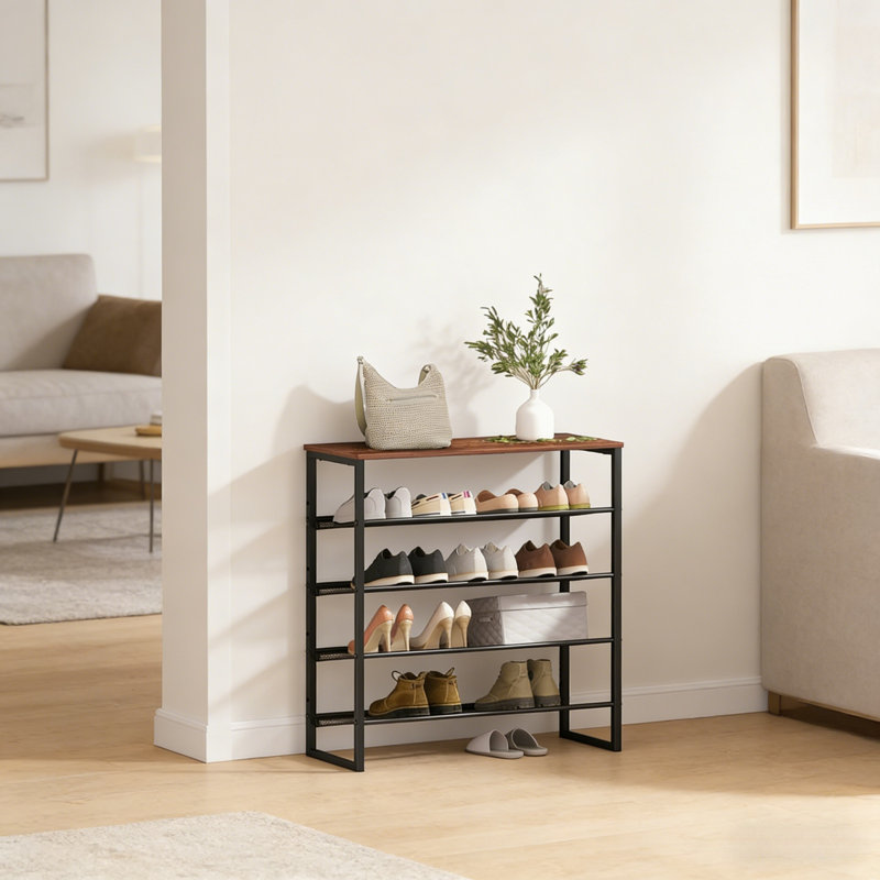 Industrial Shoe Rack – Sturdy Steel Entryway Organizer With Spacious Top – Sturdy Mesh Shelves – Adjustable Shoe Rack For Closet Storage