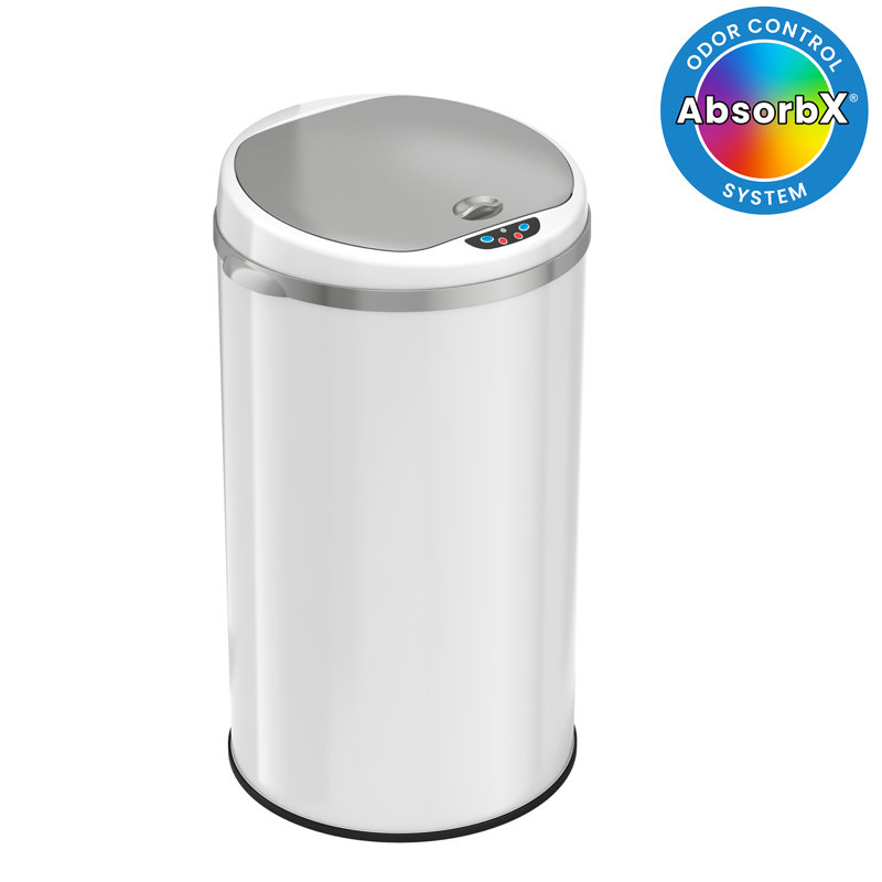 Stainless Steel 8 Gallon Motion Sensor Trash Can, Pearl White