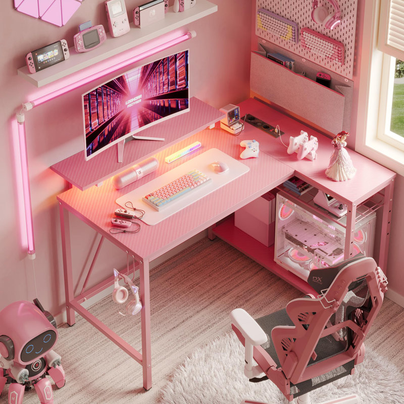Lippencott L-Shaped Computer Desk, Pink