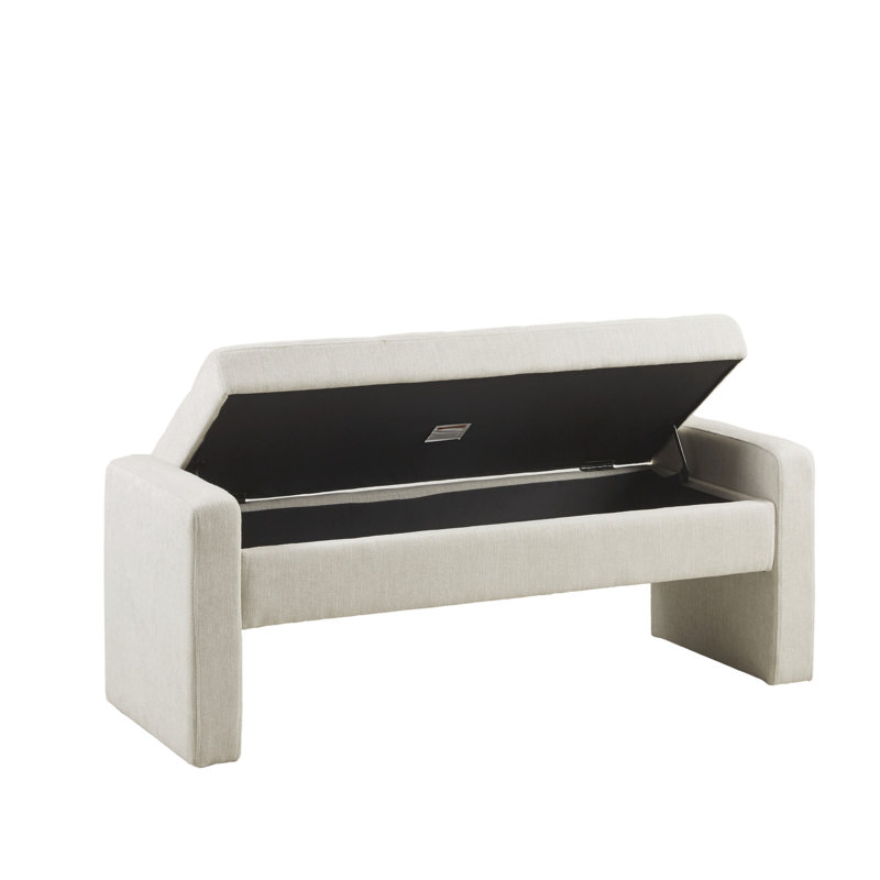 Gillian Cream Upholstered Flip Top Button-tufted Storage Bench, Cream