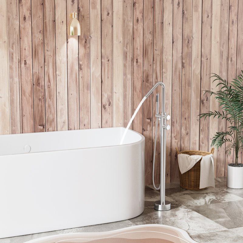 Dual-function 316 Stainless Steel Thermostatic Freestanding Tub Filler with Hand Shower, Brushed Nickel