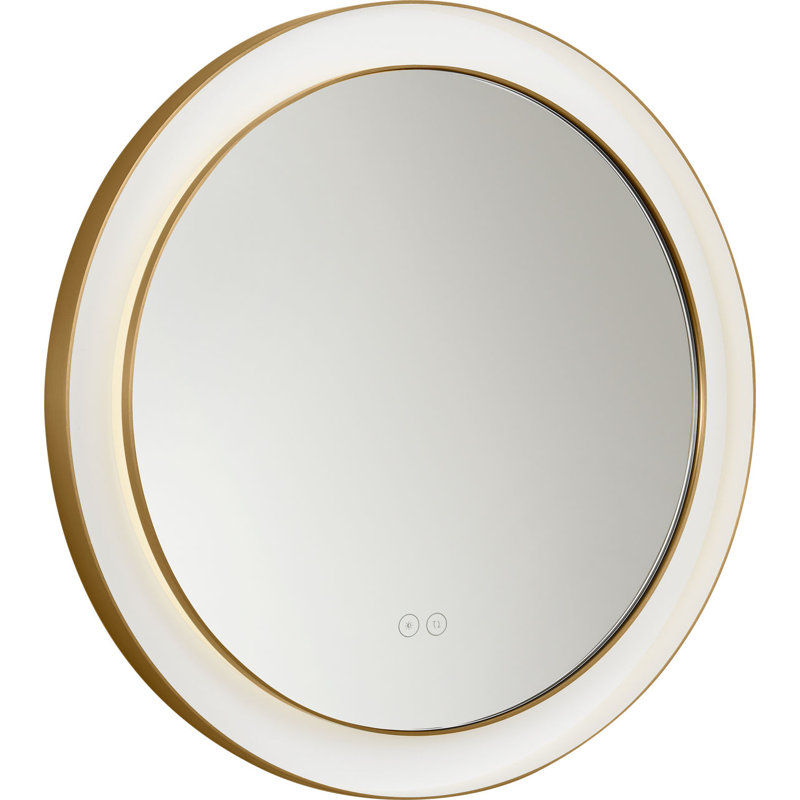 Chopin Round Illuminated Mirror, 24" H x 24" W x 1.5" D, Burnished Brass
