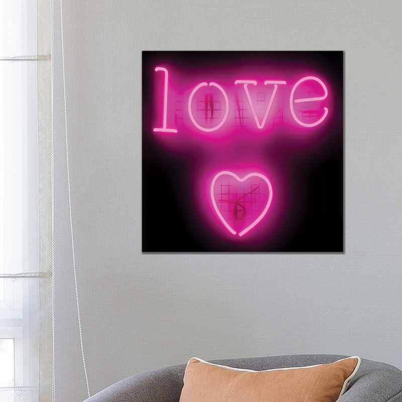 Neon Love Heart Pink On Black by Hailey Carr - Wrapped Canvas Print, 66.04 cm H x 66.04 cm W x 1.91 cm D