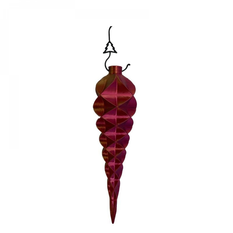 3D Printed Red And Green Icicles Shaped Ornaments, Purple, 6" H x 3" W x 6" D