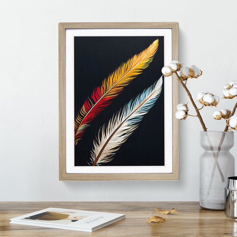 XV1022-3394X Pair Of Feathers - Print, 48cm H x 36cm W, Oak Framed