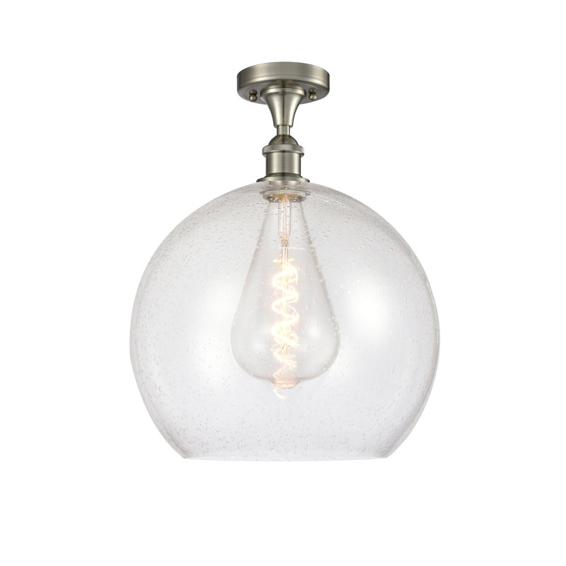 Plafonnier semi-encastré 1 lumière, Ampoule non incluse, H 18,38 po x l 13,75 po x P 13,75 po, Nickel satiné brossé