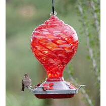 Muse Garden Unique Blown Glass Hummingbird Feeder, Orange Fireworks