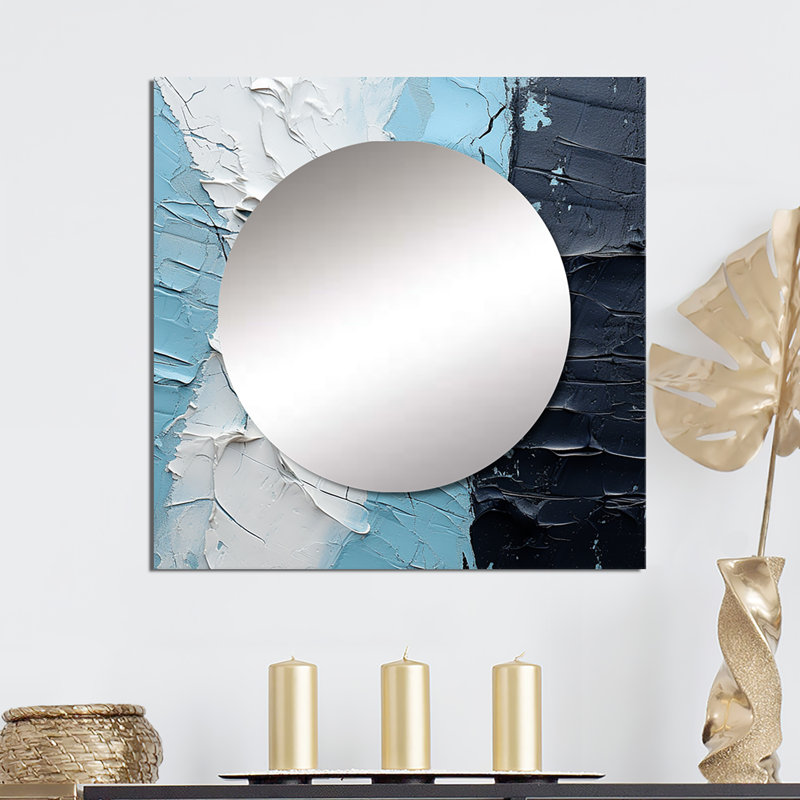 Elynore - Minimalisme noir et bleu, peinture de coin, miroir carré, art mural carré pour salle de bain, 36 po x 36 po