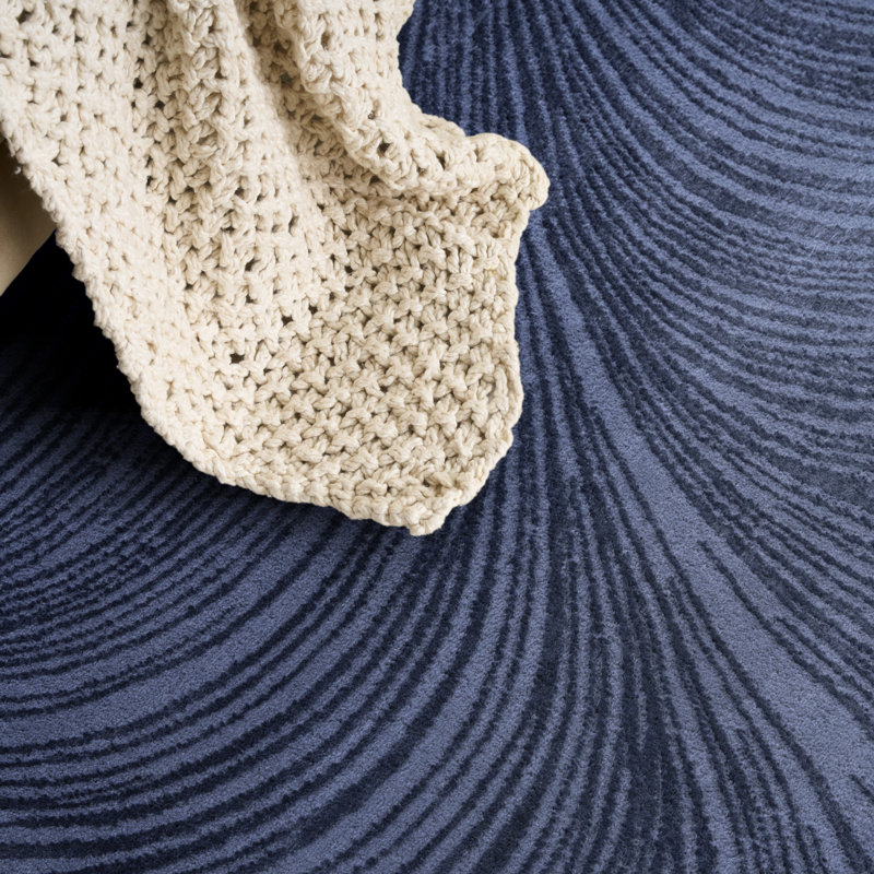Central Park West Power Loom Polyester Abstract Area Rug in Ivory/Cream, Navy, Rectangle 6' x 9'