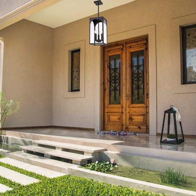 3-Lights E12 Outdoor Pendant Lighting Fixture In Oil Rubbed Bronze Finish, Farmhouse Hanging Lantern Chandelier With Clear Glass Shade For Porch Entryway Hallway
