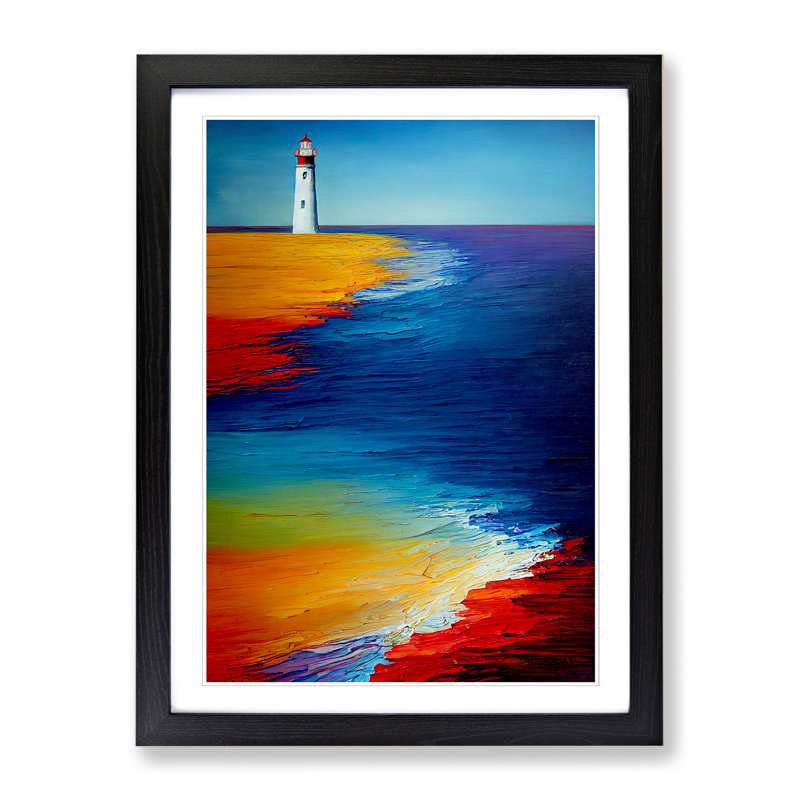 Lighthouse Beach - Picture Frame Print, 64cm H x 46cm W x 2cm D, Walnut
