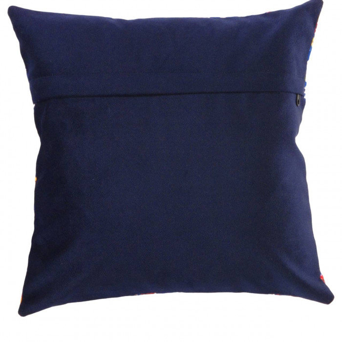 Coussin décoratif en velours Pasargad 16 po x 16 po, Bleu marine / Malibu / Blanc / Rouge / Or floral