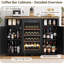 Meuble-bar à café avec compartiment réfrigérateur, rangement pour bouteilles de vin, prise électrique et rangement dans la porte, buffet moderne cannelé