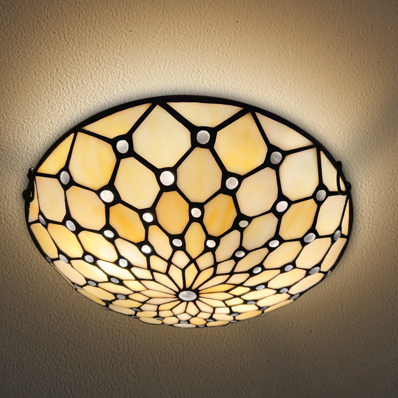 Tiffany semi flush mount lighting, Begie/White