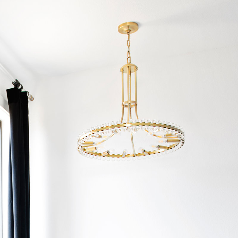Clover 12-Light Crystal Pendant, 28.75", Aged Brass