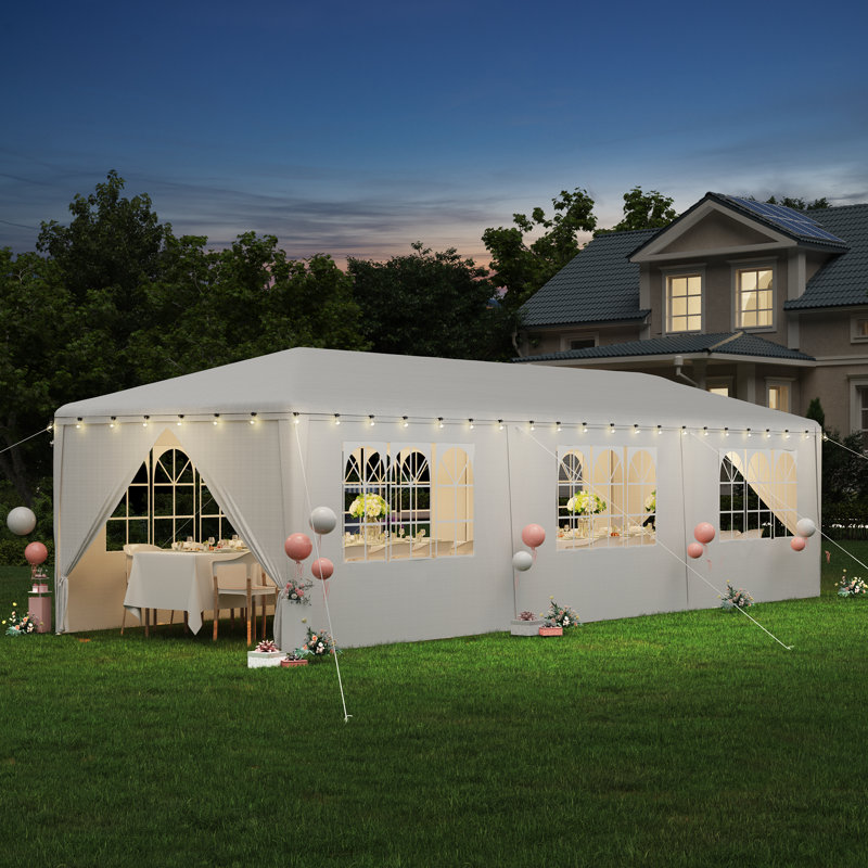 10' X 30' Party Tent, Heavy Duty Waterproof Canopy With 6 Removable Sidewalls And 2 Zippered Doors, White, 10 ft. x 30 ft.