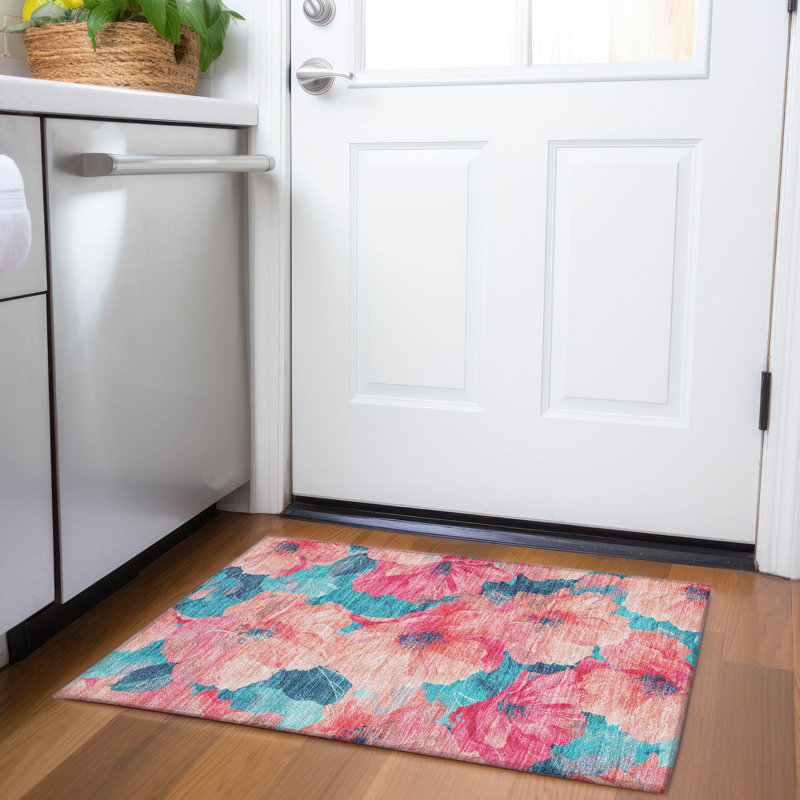 Machine Washable Indoor/Outdoor Claudian ACN1547 Salmon Rug, Rectangle 1'8" x 2'6"