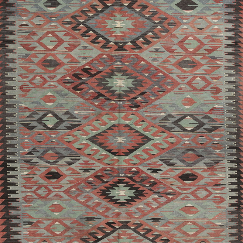 Tapis brun/gris/bleu traditionnel, Carré 5 pi