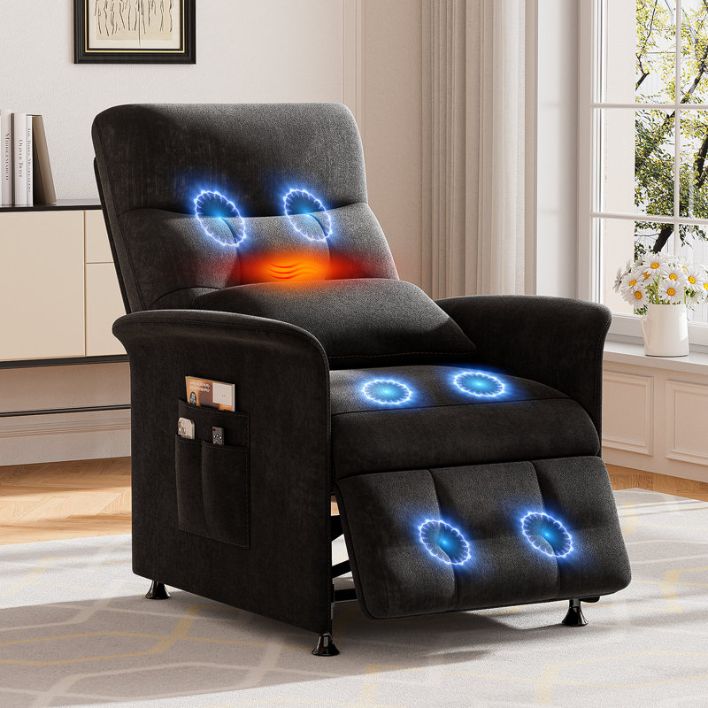 Electric Recliner with Heating and Massage Functions — Power Sofa featuring a Remote Control and 3 Side Pockets; Supports 180° Flat Recline (Sleeping Mode); Suitable for Living Rooms and Home Theaters, Black