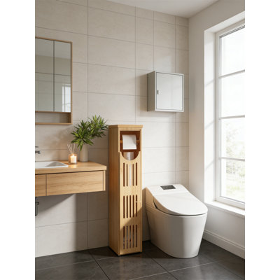 Bamboo Toilet Paper Storage Cabinet, Slim Bathroom Cabinet For Small Spaces