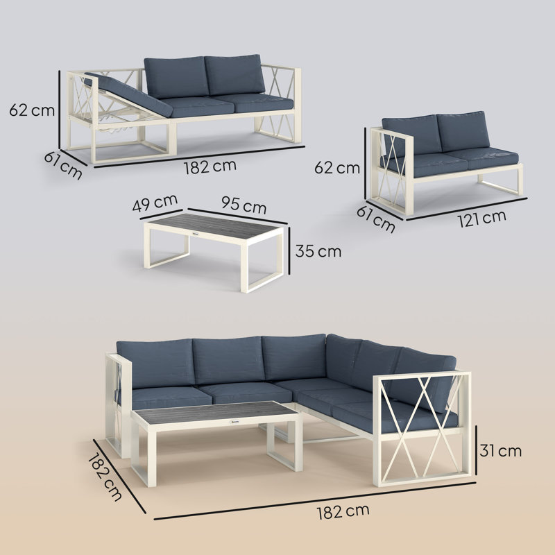 Outsunny 4 Piece L Shaped Garden Furniture Set with Lounger 5 Seater Grey