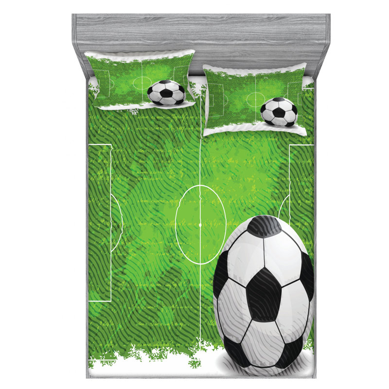 Soccer Microfiber Patterned Sheet Set, Queen Sheet Set + Fitted Sheet + 2 Pillowcases