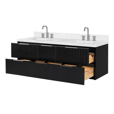 Meuble-lavabo double rectangulaire 60 po avec comptoir à quartz blanc Carrara de 1,5 po Mulloy