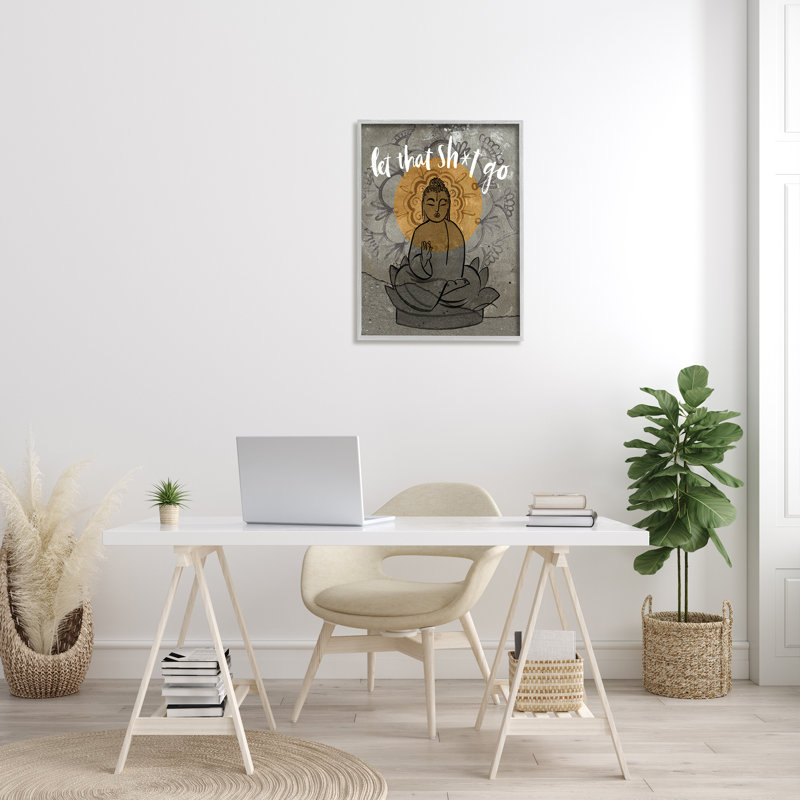 Let That Go Relaxation Expression Motif floral Bouddha, Estampe numérique Farmhouse, H 20 po x l 16 po
