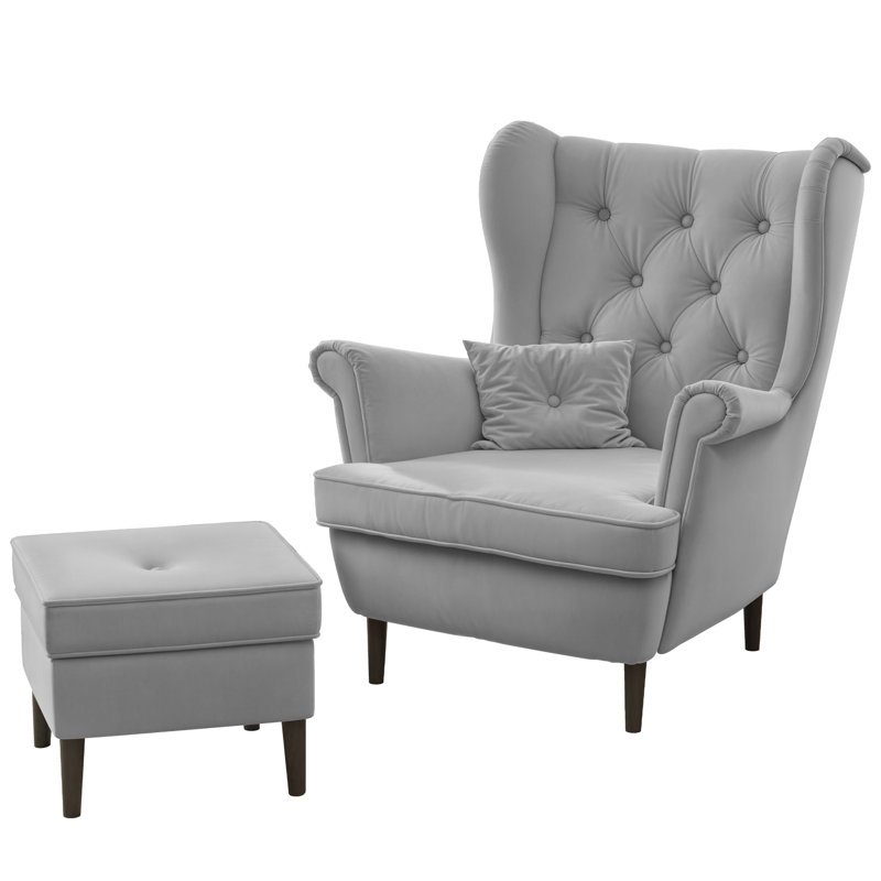 Upholstered Armchair, Light Grey, Black