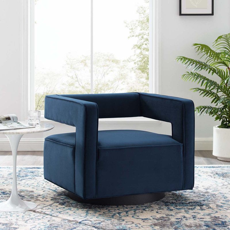 Booth Performance Velvet Swivel Armchair, Midnight Blue