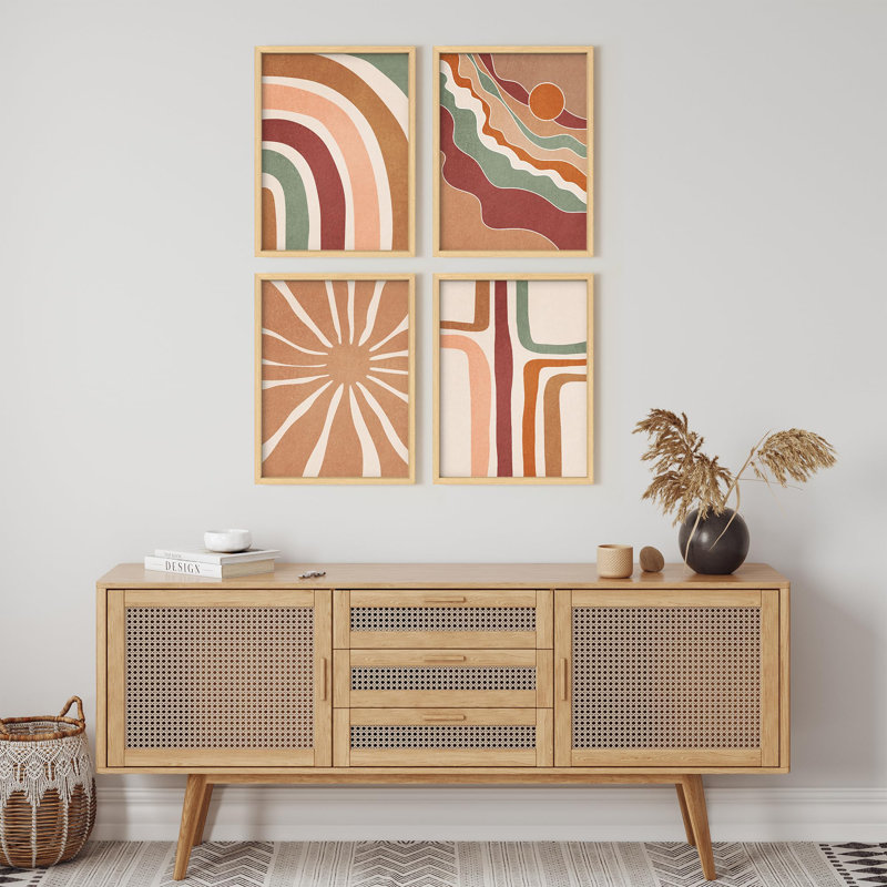 "Décoration géométrique rétro, symboles abstraits de formes géométriques abstraites", 4 pièces, Naturel, H 14 po x l 11 po