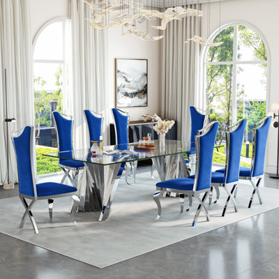 8 - Person Glass Top Double Pedestal Dining Set