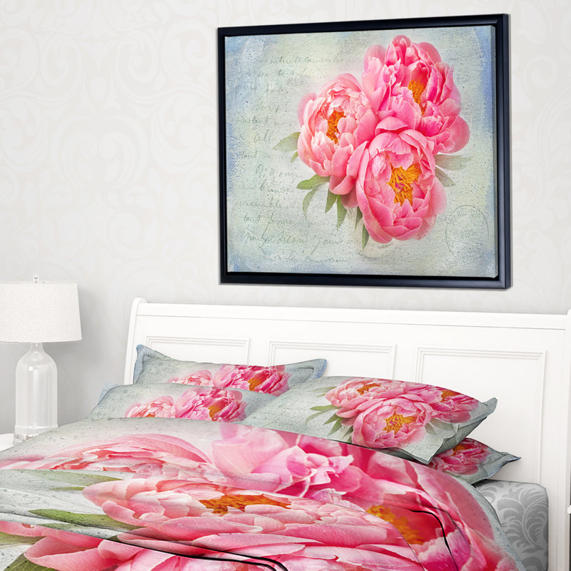 Floral «Pink Peony Flowers in White Vase», impression, H 12 po x l 20 po x P 1 po, Toile avec cadre flottant