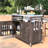 53.3" Outdoor Rolling Cart - Solid Wood Storage & Stainless Steel Table For Use French Country With Shelf Adjustable Shelves Metal Hooks-1080393494