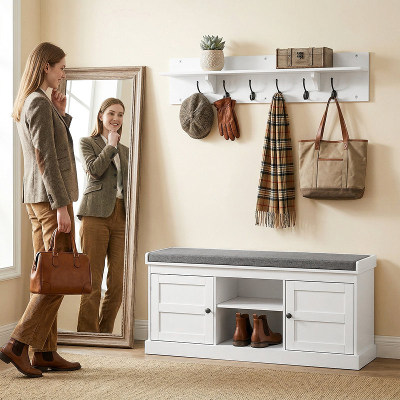 Ensemble de banc à chaussures avec rangement 2 en 1, blanc et gris