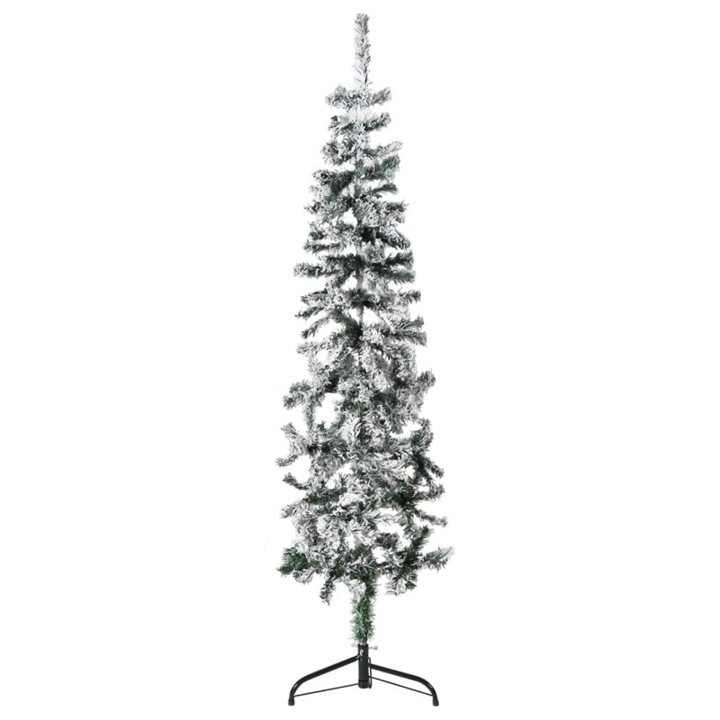 Moitié de sapin de Noël artificiel avec support, 82,7 po x 21,7 po, Blanc/vert