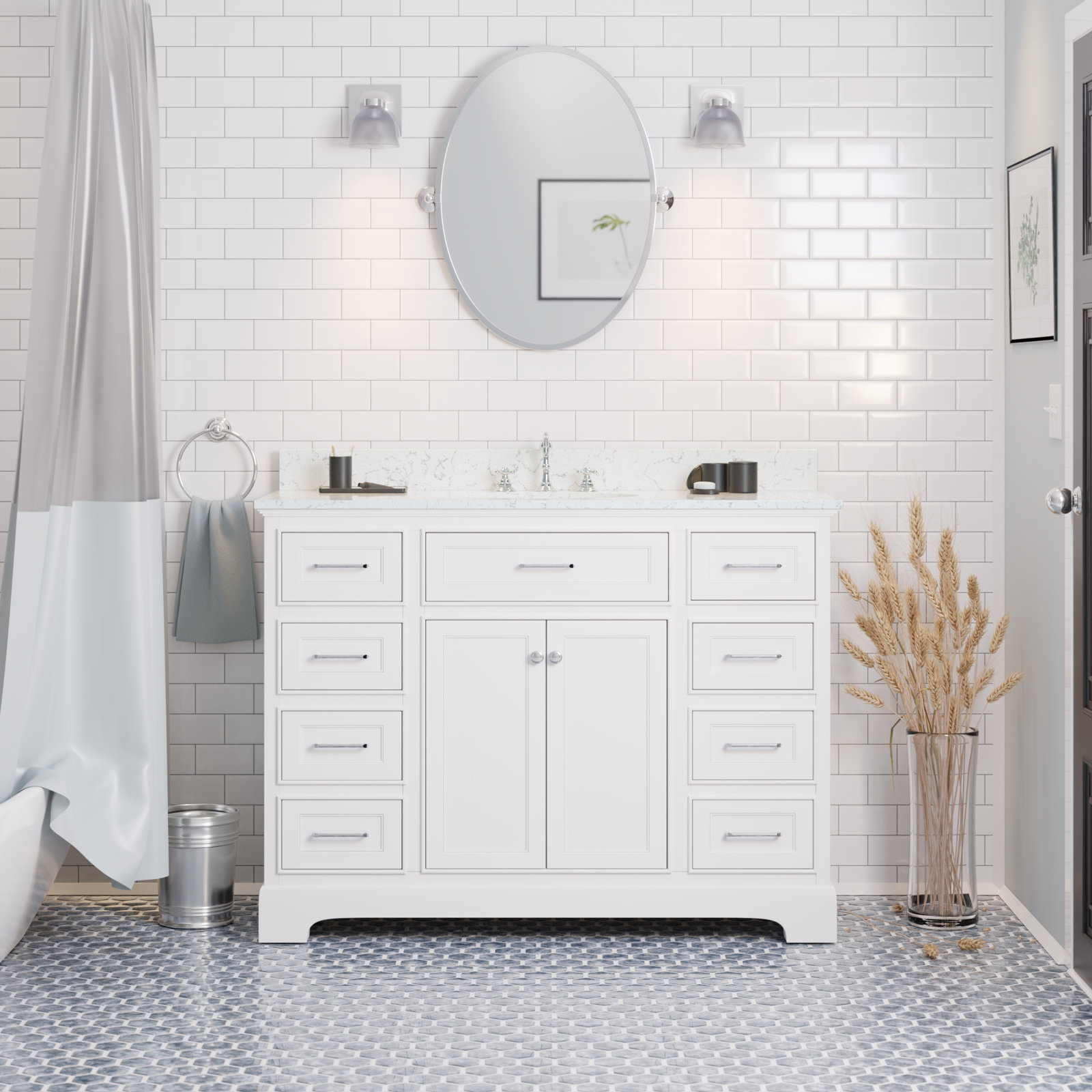 Ronnie 48'' Single Bathroom Vanity, White, Engineered Marble