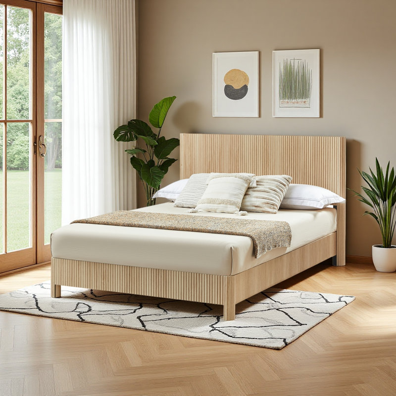 Grandes lignes courbes en bois ondulé, pas besoin de sommier tapissier, Chêne