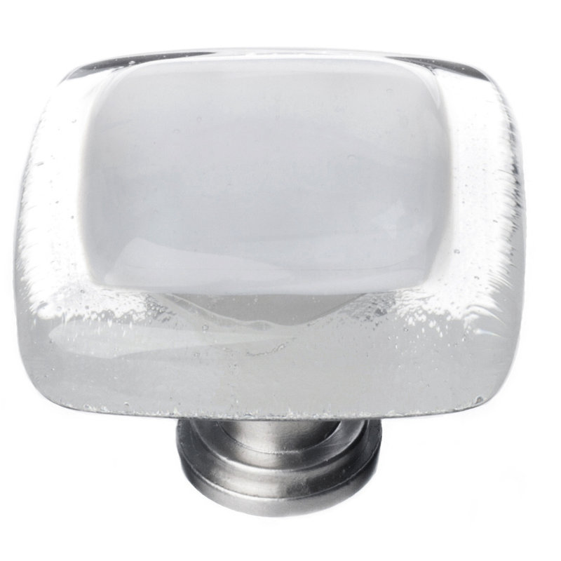 Square Knob, Blue-Grey, Satin Nickel