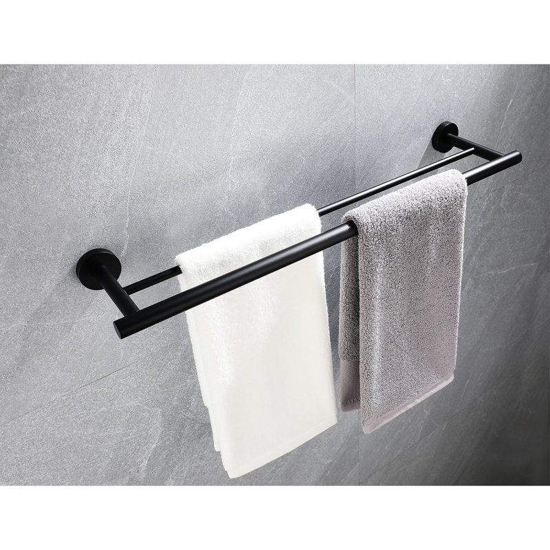 Barre à serviettes élégante en acier inoxydable noir mat - fixée au mur pour l'organisation de la salle de bain, Noir mat