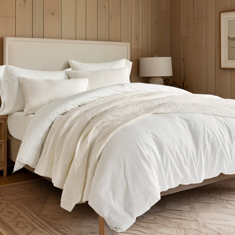 Ensemble de couvre-lit en coton côtelé matelassé, Courtepointe pour lit grand + deux taies décorati, Bright White
