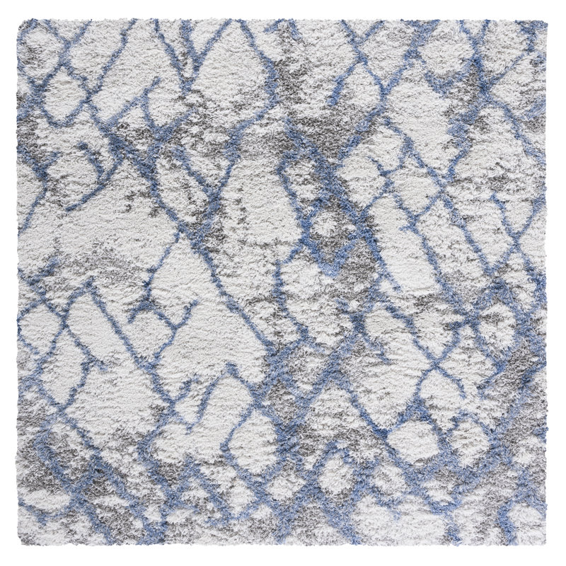 Castiglione Abstract Ivory/Blue Area Rug, Square 5'