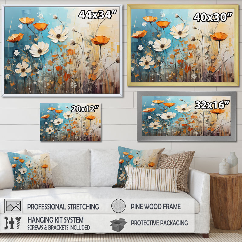 Meadow Whispers Collage IV - Modern Canvas Art Print, Cadre photo noir, H 16 po x l 32 po